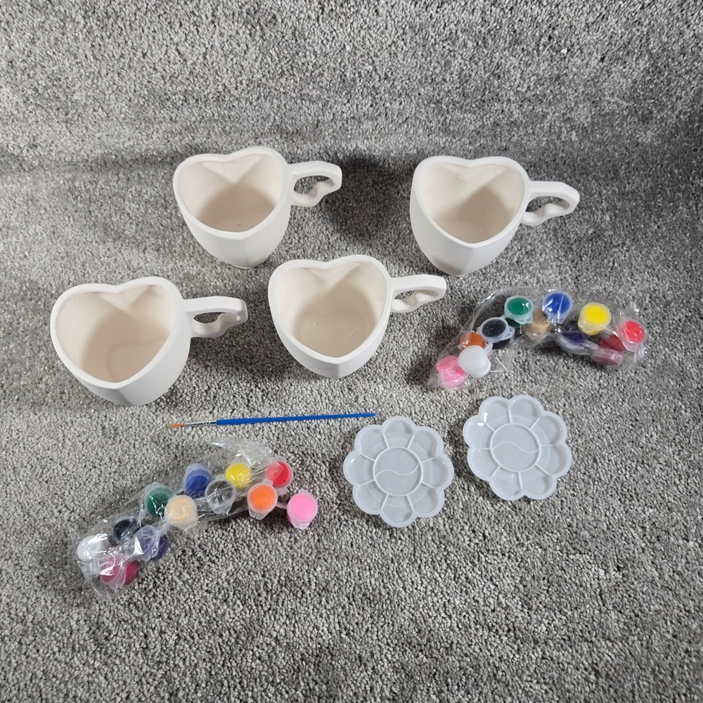 Unbranded Paintable Ceramic‎ Mug Kit White Heart Shape DIY Craft Set Kids